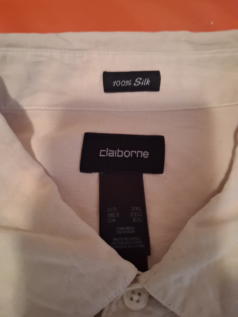 Claiborne Mens XL Beige Silk Woven Solid Short Sleeve Spread Collar Button-Up - Picture 2 of 6